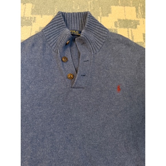 Polo Ralph Lauren Other - Polo Ralph Lauren Mens XL Blue Heather 3-Button Mock Neck Pony Logo Sweater